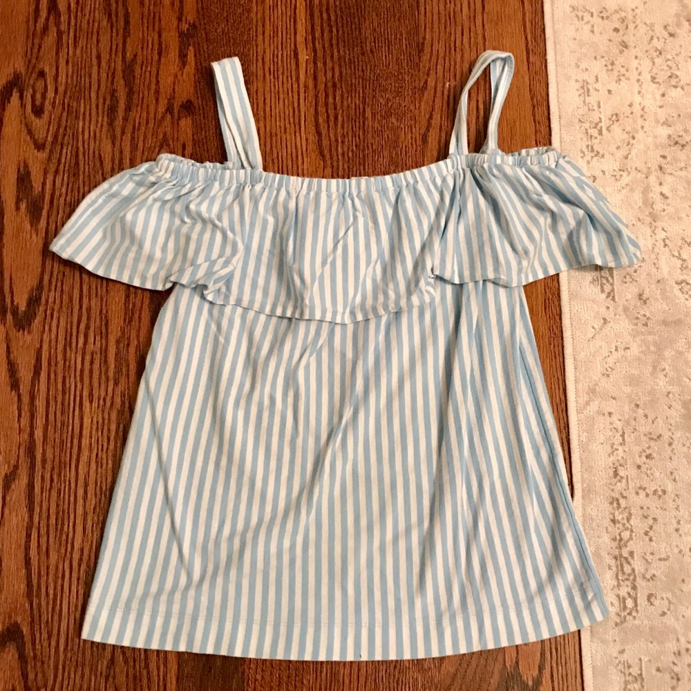 J Crew off shoulder striped blue white tank XS S